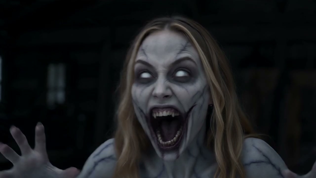 The infected character revealed outside a snowy cabin